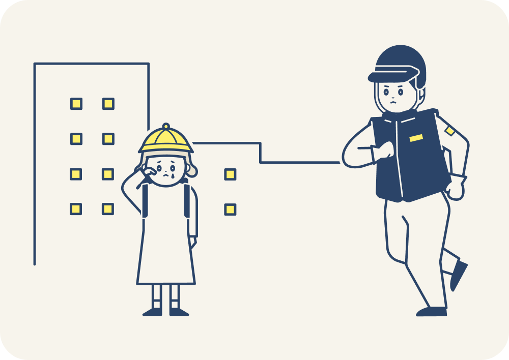 泣いている子どもに駆けつける警備員のイメージイラスト
