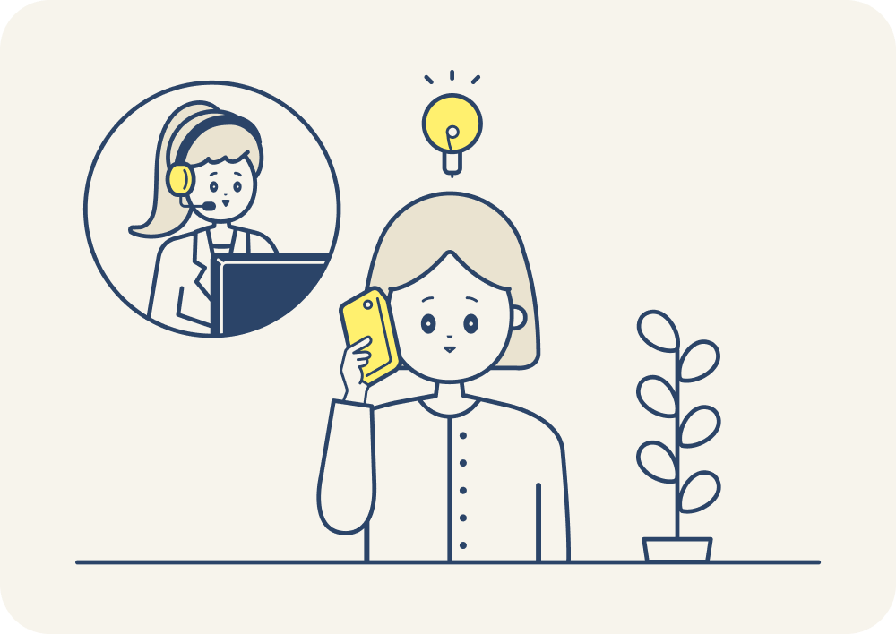 コールセンター電話をして相談しているイメージイラスト